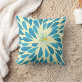 Aqua et Yellow Starburst Moderne Coussin de fleurs (Couverture)