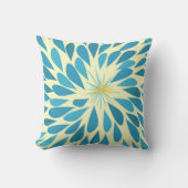 Aqua et Yellow Starburst Moderne Coussin de fleurs (Recto)