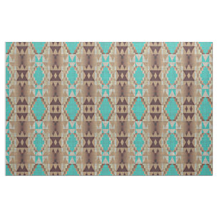 Aqua Ethnic Native American Indian Tribal Pattern Stof