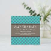 Aqua Fancy Lattice Enregistrer la date Invitation (Debout devant)