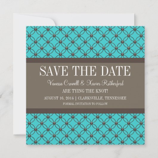 Aqua Fancy Lattice Enregistrer la date Invitation (Devant)