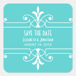 Aqua Fancy Ornamental Save the Date Stickers