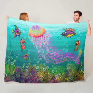 Aqua Fantasy Scene met Jellyfish Fleece Blanket Deken