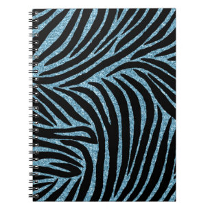 Aqua Faux Glitter Zebra Print Notitieboek
