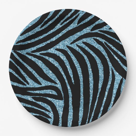 Aqua Faux Glitter Zebra Print Papieren Bordje (Voorkant)