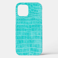 Aqua faux krokodillenleer