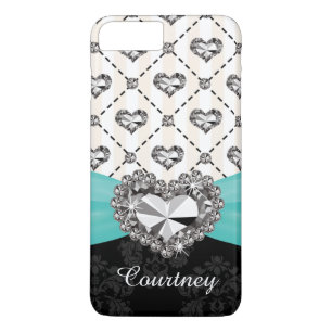 Aqua Faux Rhinestone Heart iPhone 7 iPhone 8 Plus / 7 Plus Hoesje