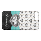 Aqua Faux Rhinestone Heart iPhone 7 Case-Mate iPhone Case (Achterkant (Horizontaal))