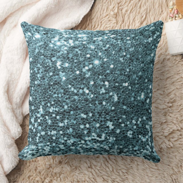 Aqua Faux Sequin Glitter Sierkussen (Deken)