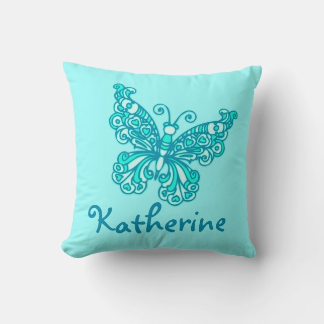 Aqua filles nommé coussin de coussin papillon (Recto)