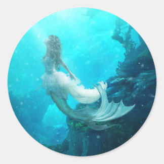 Aqua Fiona Zeemeermin Ronde Sticker