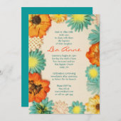 Aqua Fleurs Baptême Christening Invitation Personn (Devant / Derrière)