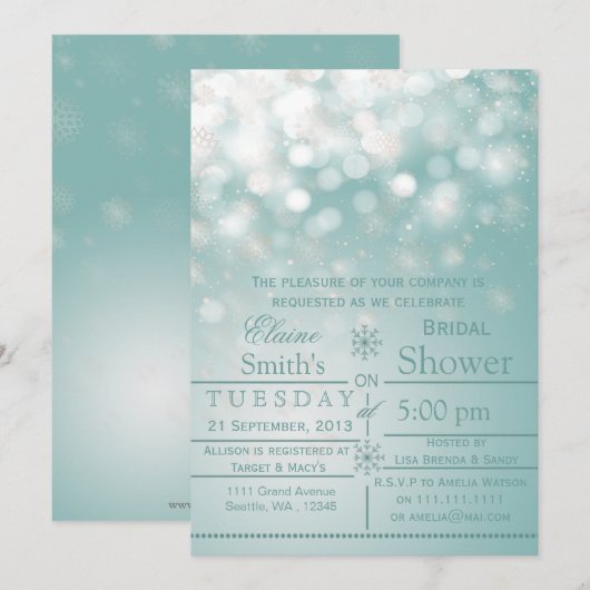 aqua flocons de neige hiver Invitation de douche n (Devant / Derrière)