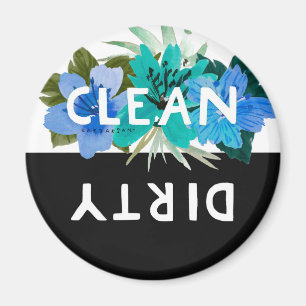  Aqua Floral CLEAN DIRTY Dishwasher Magnet Magneet