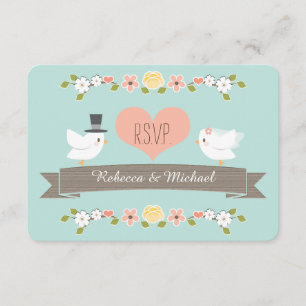 Aqua Floral Dove Wedding RSVP-reactiekaarten RSVP Kaartje