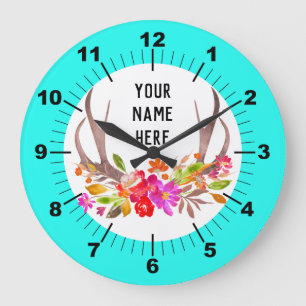 Aqua Floral Large Clock Grote Klok