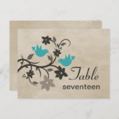 Aqua Floral Lovebird Table Number Briefkaart (Voorkant / Achterkant)