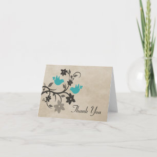 Aqua Floral Lovebirds Carte de remerciements