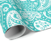 Aqua Floral Paisely Pattern Cadeaupapier (Rol Hoek)