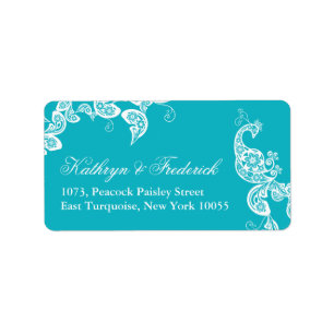 Aqua Floral Paisley Peacock Étiquettes de adresse 