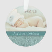 Aqua Floral Swirl Baby First Christmas (devant)