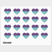 Aqua, Floral Violet, Coeurs Mariage Favor Sticker (Feuille)