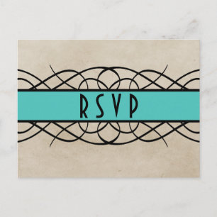 Aqua Flourish Border RSVP Briefkaart