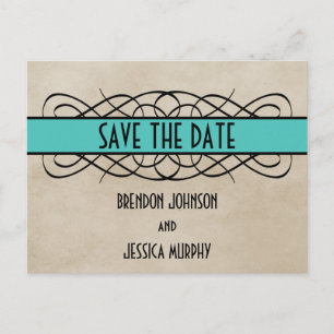 Aqua Flourish Border Save the Date Briefkaart