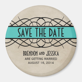 Aqua Flourish Border Save the Date Magnet Magneet