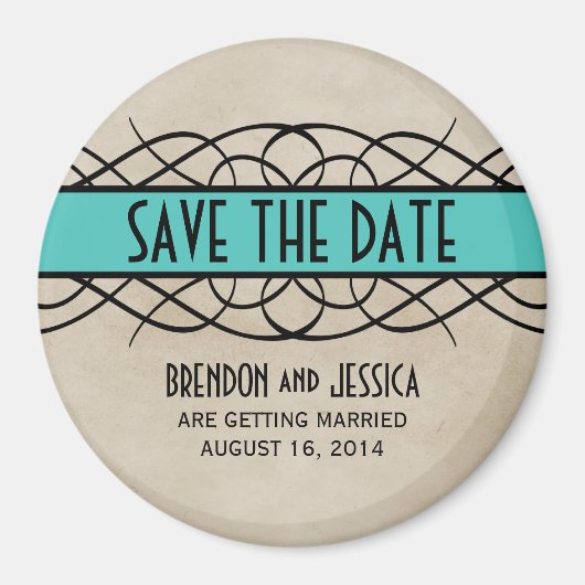 Aqua Flourish Border Save the Date Magnet Magneet (Voorkant)