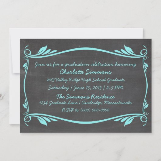 Aqua Flourish Chalkboard Invitation (Devant)