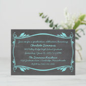 Aqua Flourish Chalkboard Invitation (Debout devant)