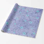 Aqua Flowers op Paars Cadeaupapier (Uitgerold)