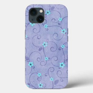 Aqua Flowers op Paars iPhone 13 Hoesje