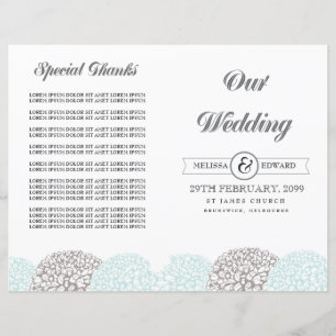 Aqua Flowers Wedding Program Booklet