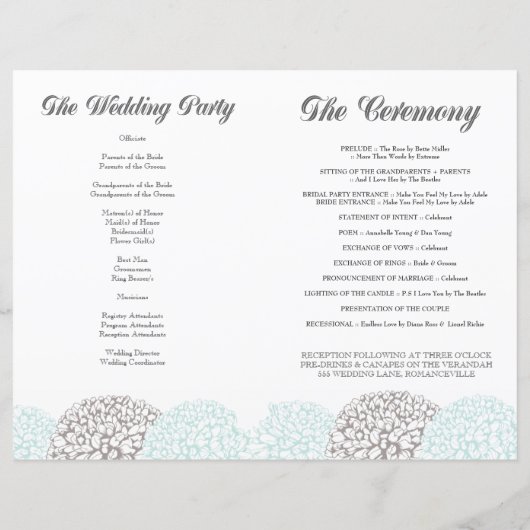 Aqua Flowers Wedding Program Booklet (Achterkant)