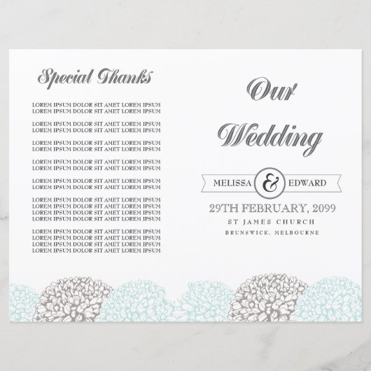 Aqua Flowers Wedding Program Booklet (Voorkant)