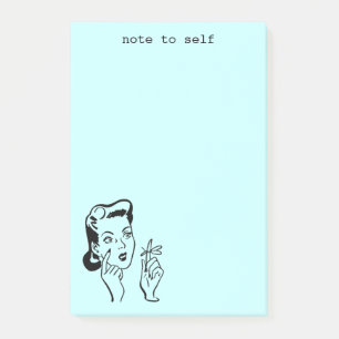 Aqua Funny Retro Woman Note for Self Notes