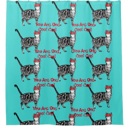 Aqua Funny Tabby Chats Cool Chat Art Douche Rideau (Devant)
