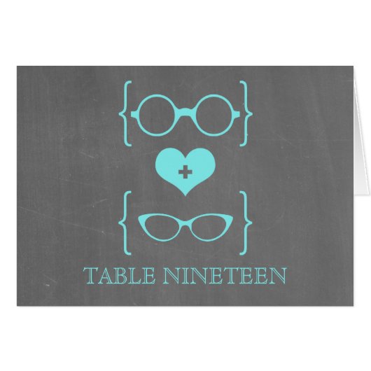 Aqua Geeky Glasses Chalkboard Table Number Kaart (Voorkant Horizontaal)