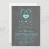 Aqua Geeky Glasses Chalkboard Wedding Invite Kaart (Voorkant / Achterkant)