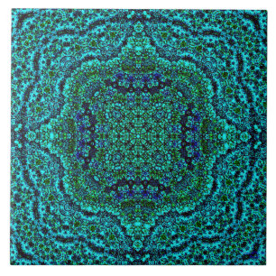 "Aqua Geo Jewel" Mandala Tile Tegeltje
