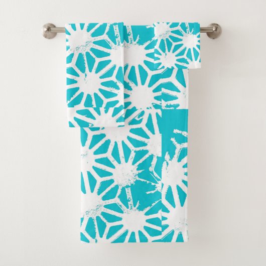 Aqua geometrisch patroon bad handdoek (Insitu)