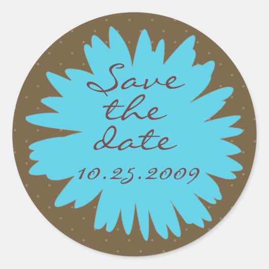 Aqua Gerbera op Brown Save the Date Sticker (Voorkant)