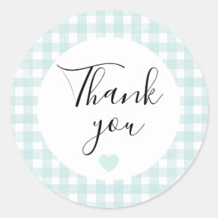 Aqua Gingham Bedankt Favor Sticker