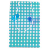 Aqua gingham en bloemen medium cadeauzakje (Achterkant)