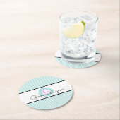 Aqua Gingham Monogrammed Ronde Kartonnen Onderzetter (Insitu)
