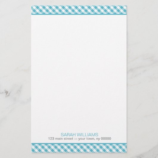 Aqua Gingham Pattern Briefpapier (Voorkant)