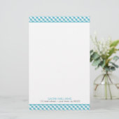 Aqua Gingham Pattern Briefpapier (Staand voorkant)
