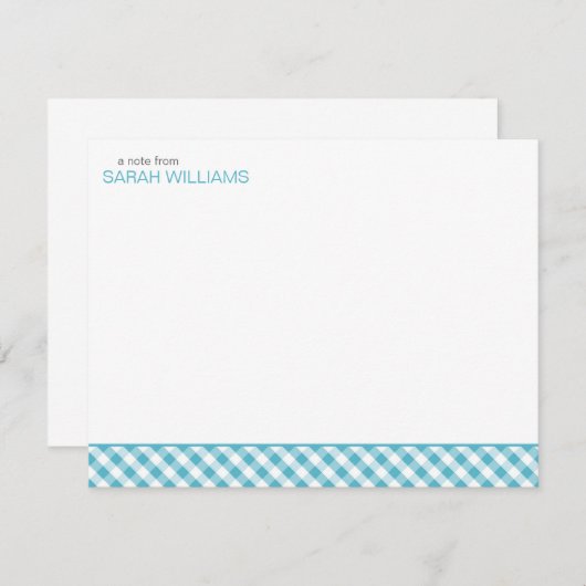 Aqua Gingham Pattern Hartelijk dank Notitiekaartje (Voorkant / Achterkant)
